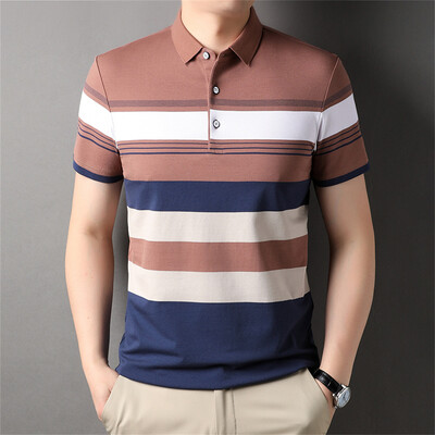 Tippklassi lõngaga värvitud protsessi vabaaja luksuslik polosärk meestele suvine triibuline lühikeste varrukatega mood Topid Meeste riided Suvised