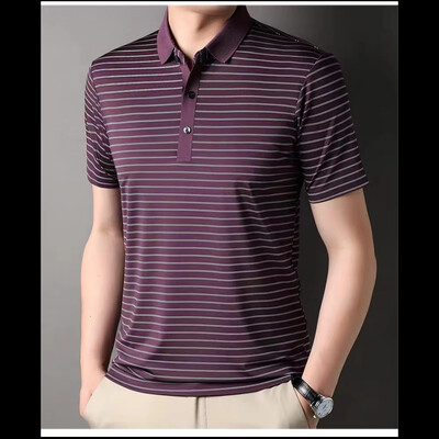 Tippklassi lõngaga värvitud protsessi vabaaja luksuslik polosärk meestele suvine triibuline lühikeste varrukatega mood Topid Meeste riided Suvised