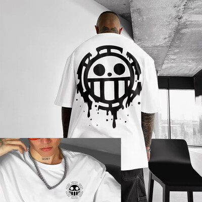 Viengabala T-krekls Vīriešu Law Print Anime Cosplay Graphic Vīriešu T krekls Liela izmēra vasaras kokvilnas īsām piedurknēm topi Ikdienas Y2K apģērbs