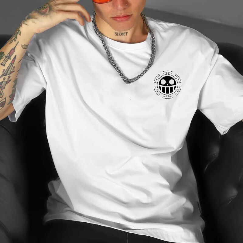 Viengabala T-krekls Vīriešu Law Print Anime Cosplay Graphic Vīriešu T krekls Liela izmēra vasaras kokvilnas īsām piedurknēm topi Ikdienas Y2K apģērbs