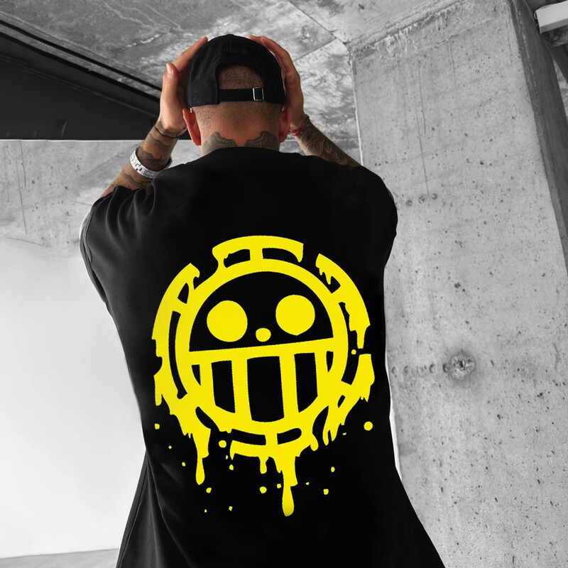 Viengabala T-krekls Vīriešu Law Print Anime Cosplay Graphic Vīriešu T krekls Liela izmēra vasaras kokvilnas īsām piedurknēm topi Ikdienas Y2K apģērbs