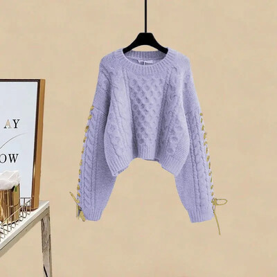 Sieviešu trikotāžas džemperis, 2-daļīgs komplekts, slaidinošs zvaniņš, 2024. gada rudens/ziema jauna stila apģērbs