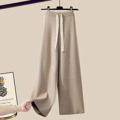 Sieviešu trikotāžas džemperis, 2-daļīgs komplekts, slaidinošs zvaniņš, 2024. gada rudens/ziema jauna stila apģērbs