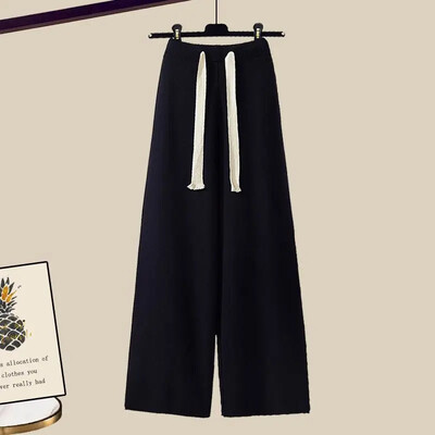 Sieviešu trikotāžas džemperis, 2-daļīgs komplekts, slaidinošs zvaniņš, 2024. gada rudens/ziema jauna stila apģērbs