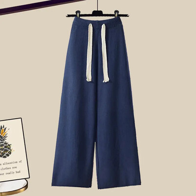 Sieviešu trikotāžas džemperis, 2-daļīgs komplekts, slaidinošs zvaniņš, 2024. gada rudens/ziema jauna stila apģērbs