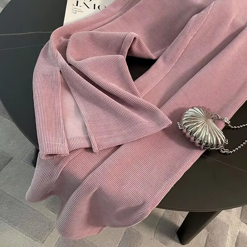 Ikdienas rozā sporta apģērba komplekts sievietēm 2024. gada rudens jauns, brīvas, platas bikses divdaļīgs, ērts agrā rudens apģērbs