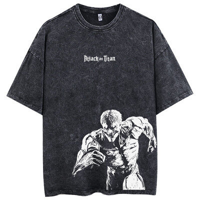 Vīriešu mazgāti Anime Attack On Titan T-krekls Hip Hop Streetwear Graphic Print Oversize T krekls ar īsām piedurknēm Kokvilnas brīvi vintage topi
