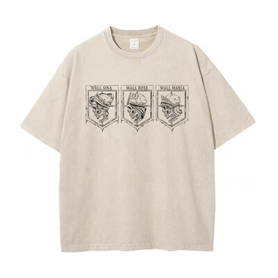 Vīriešu mazgāti Anime Attack On Titan T-krekls Hip Hop Streetwear Graphic Print Oversize T krekls ar īsām piedurknēm Kokvilnas brīvi vintage topi
