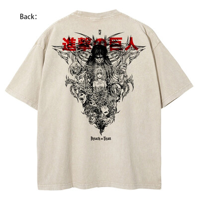 Vīriešu mazgāti Anime Attack On Titan T-krekls Hip Hop Streetwear Graphic Print Oversize T krekls ar īsām piedurknēm Kokvilnas brīvi vintage topi