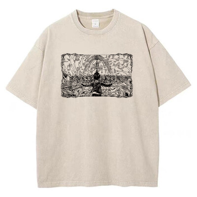 Vīriešu mazgāti Anime Attack On Titan T-krekls Hip Hop Streetwear Graphic Print Oversize T krekls ar īsām piedurknēm Kokvilnas brīvi vintage topi