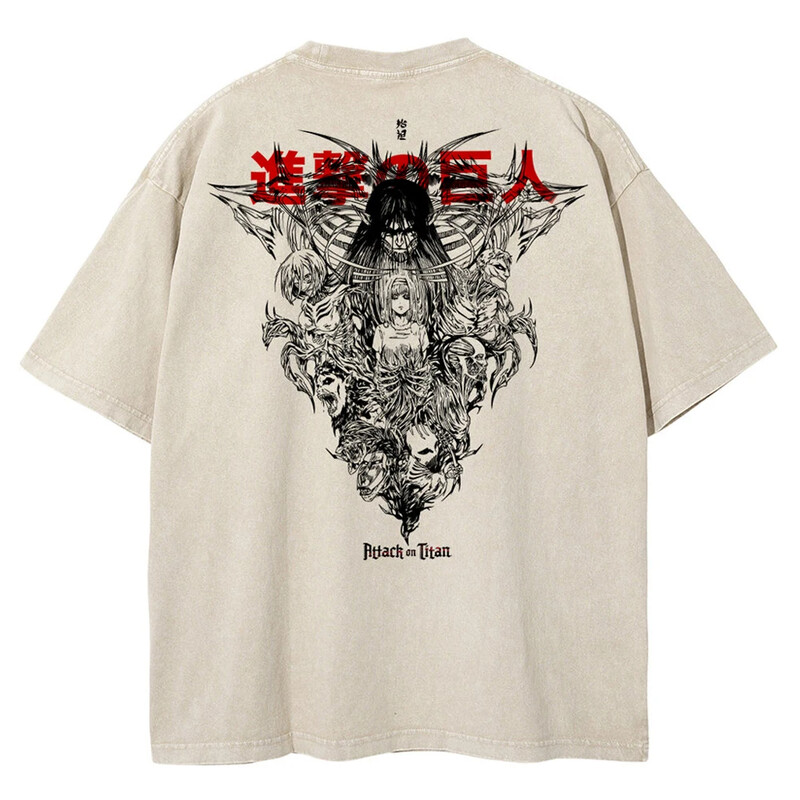 Vīriešu mazgāti Anime Attack On Titan T-krekls Hip Hop Streetwear Graphic Print Oversize T krekls ar īsām piedurknēm Kokvilnas brīvi vintage topi