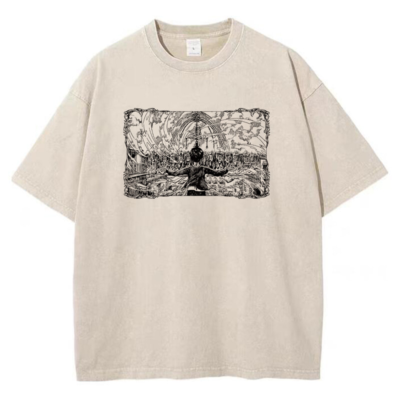 Vīriešu mazgāti Anime Attack On Titan T-krekls Hip Hop Streetwear Graphic Print Oversize T krekls ar īsām piedurknēm Kokvilnas brīvi vintage topi