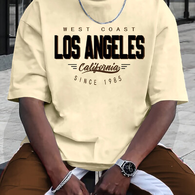 Suvised meeste 100% puuvillased mugavad vabaaja pluss suuruses LOS ANGELES trükiga sportlik ümara kaelusega lühikeste varrukatega T-särgi topp