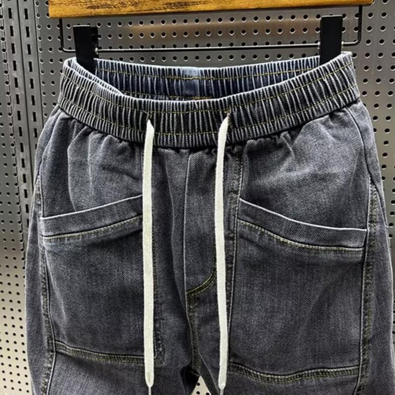 Pavasaris Rudens Vīriešu Džinsi Elastīgi Savelkams Viduklis Kabatas Džinsu Bikses Vienkrāsainas Ikdienas Cargo Harēma Bikses Vīriešu Apģērbs