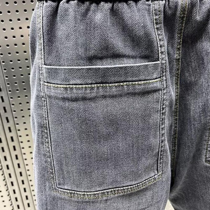 Pavasaris Rudens Vīriešu Džinsi Elastīgi Savelkams Viduklis Kabatas Džinsu Bikses Vienkrāsainas Ikdienas Cargo Harēma Bikses Vīriešu Apģērbs