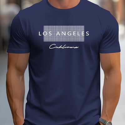 Tricou cu mânecă scurtă cu mânecă scurtă pentru bărbați, de vară, slim fit, cu imprimeu grafic Los Angeles