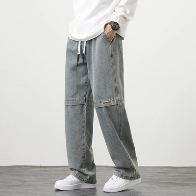 Rudens Jauns Plašs Kāju Mazgāšana Džins Bikses Vīriešu Bikses Neitrālas Palielināt Brīvas Casual Straight Outdoor Modes Bikses Liels Izmērs 8xl