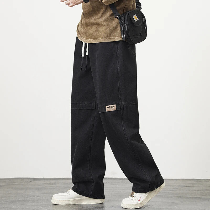 Rudens Jauns Plašs Kāju Mazgāšana Džins Bikses Vīriešu Bikses Neitrālas Palielināt Brīvas Casual Straight Outdoor Modes Bikses Liels Izmērs 8xl