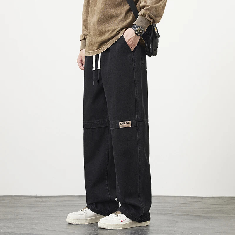 Rudens Jauns Plašs Kāju Mazgāšana Džins Bikses Vīriešu Bikses Neitrālas Palielināt Brīvas Casual Straight Outdoor Modes Bikses Liels Izmērs 8xl