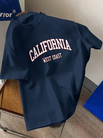 Tricou pentru bărbați de vară 100% bumbac, la modă, cu litere din California, imprimat, largi, lejer, confortabil, cu gât rotund, cu mânecă scurtă.