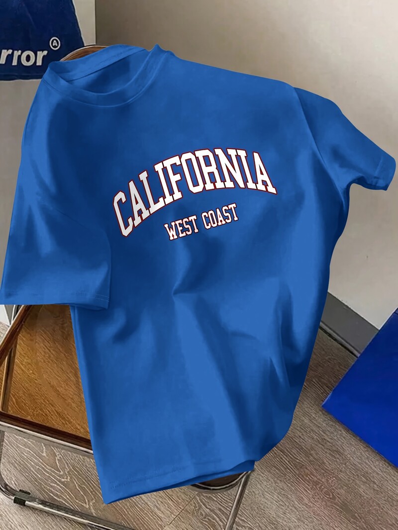 Muška ljetna 100% pamučna modna kalifornijska majica s otisnutim slovima široka velika ležerna udobna majica s okruglim izrezom kratkih rukava