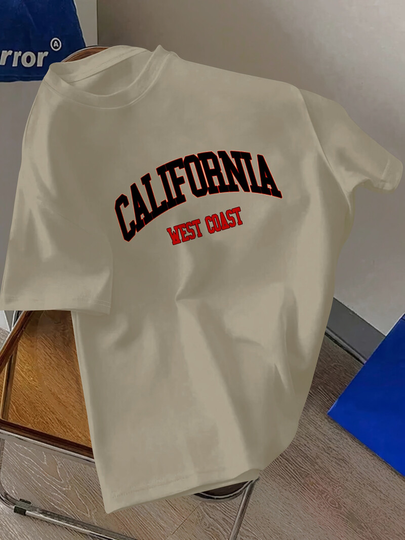 Muška ljetna 100% pamučna modna kalifornijska majica s otisnutim slovima široka velika ležerna udobna majica s okruglim izrezom kratkih rukava