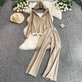 Rudens ziema sieviešu divdaļīgs trikotāžas džemperis treniņtērps silts ikdienas bikšu komplekts šiks ar kapuci džemperis, džemperis, trikotāžas bikses, kostīmi