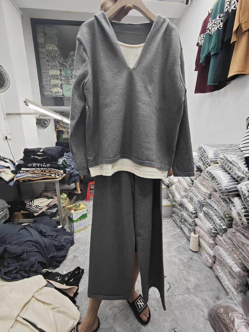 Rudens ziema sieviešu divdaļīgs trikotāžas džemperis treniņtērps silts ikdienas bikšu komplekts šiks ar kapuci džemperis, džemperis, trikotāžas bikses, kostīmi