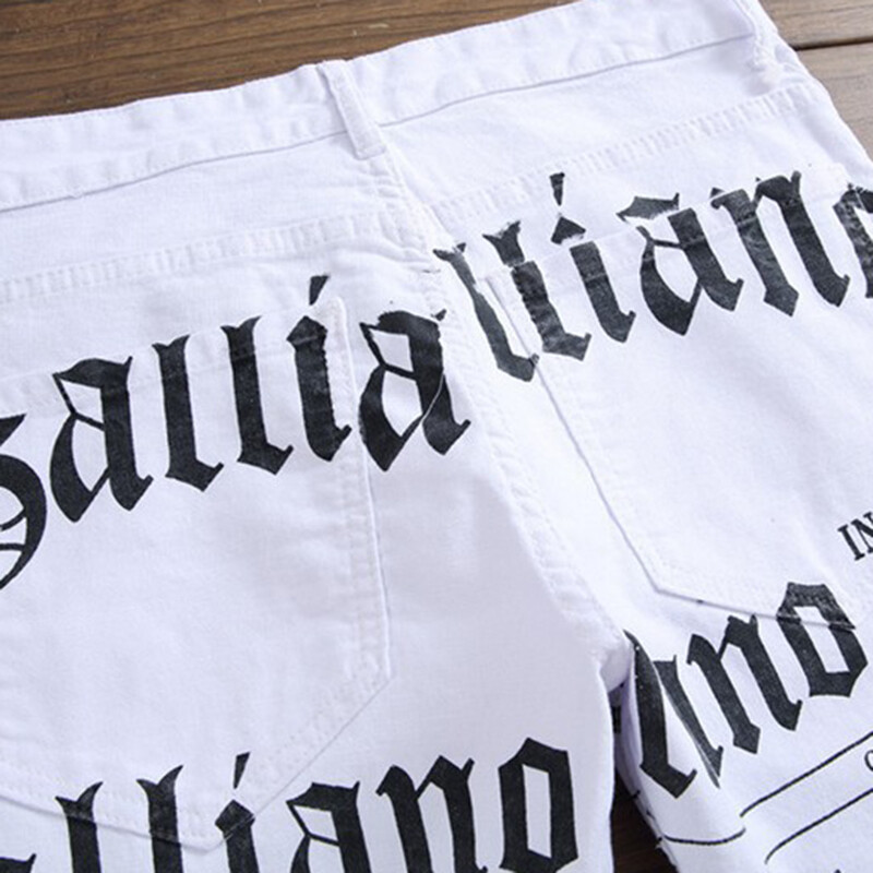 Taisni Modes Balts Jauns Stils Džinsu Džinsi Garas Plānas Bikses Vīriešu Bikses Laikrakstu Druka Četri Sezonas Liels Izmērs 40 42