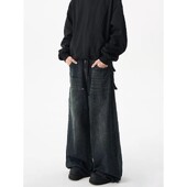 Ameerika pestud lahtised laia säärega vabaaja teksad meestele ja naistele trendikad hip-hop retro isikupära suured taskud sirge säärega püksid