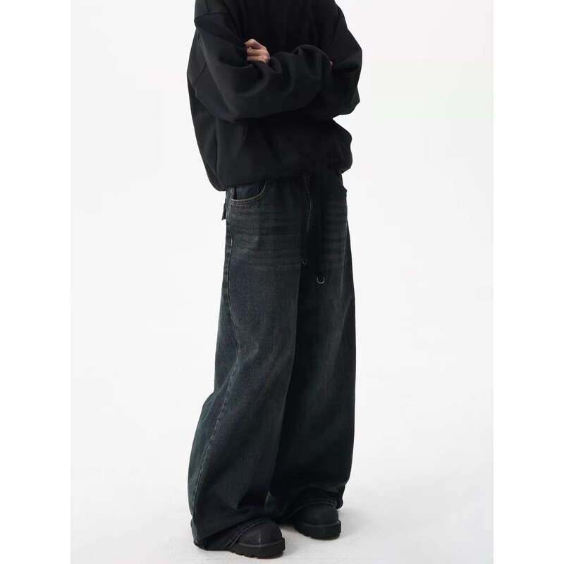 Ameerika pestud lahtised laia säärega vabaaja teksad meestele ja naistele trendikad hip-hop retro isikupära suured taskud sirge säärega püksid