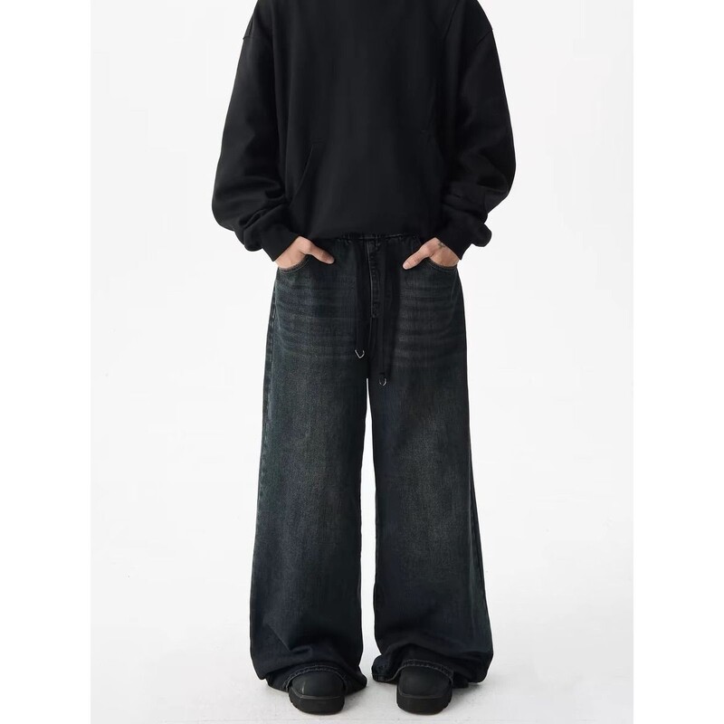 Ameerika pestud lahtised laia säärega vabaaja teksad meestele ja naistele trendikad hip-hop retro isikupära suured taskud sirge säärega püksid