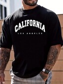 Vīriešu vasaras brīvs izmērs, 100% kokvilna, Kalifornijas apdruka, Slim Fit ikdienas T-krekla augšdaļa ar īsām piedurknēm