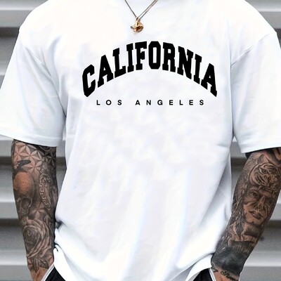 Vīriešu vasaras brīvs izmērs, 100% kokvilna, Kalifornijas apdruka, Slim Fit ikdienas T-krekla augšdaļa ar īsām piedurknēm