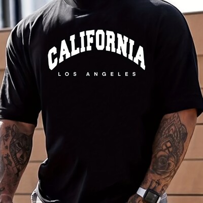 Vīriešu vasaras brīvs izmērs, 100% kokvilna, Kalifornijas apdruka, Slim Fit ikdienas T-krekla augšdaļa ar īsām piedurknēm