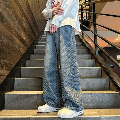 2024 Jeans muške modne hombre traper hlače s jacquard uzorkom Muške široke traperice ravnog kroja za muškarce
