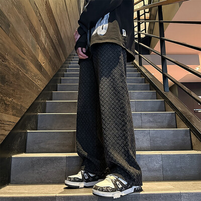 2024 Jeans muške modne hombre traper hlače s jacquard uzorkom Muške široke traperice ravnog kroja za muškarce