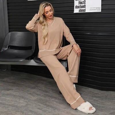 Naiste silmkoeline komplekt vabaaja kampsun kaheosaline komplekt sügistalv uues stiilis Euroopa ja Ameerika piiriülene mood