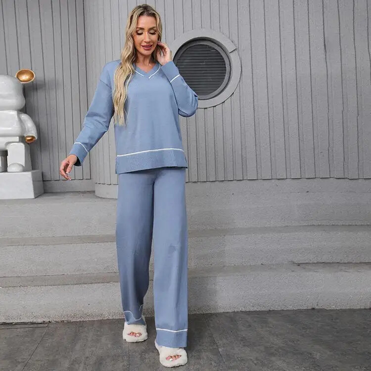 Naiste silmkoeline komplekt vabaaja kampsun kaheosaline komplekt sügistalv uues stiilis Euroopa ja Ameerika piiriülene mood