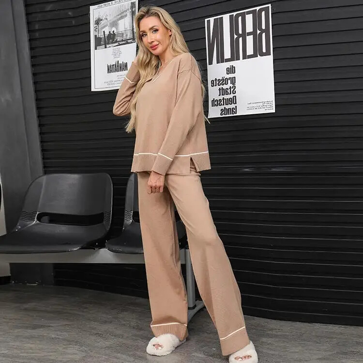 Naiste silmkoeline komplekt vabaaja kampsun kaheosaline komplekt sügistalv uues stiilis Euroopa ja Ameerika piiriülene mood