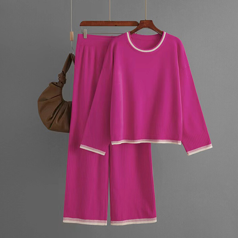 HELIAR sieviešu trikotāžas sporta 2 daļīgs komplekts, kontrasta krāsa ar O veida izgriezumu ar garām piedurknēm rudens džemperi + bikses ar platu vidukli, ikdienas uzvalks