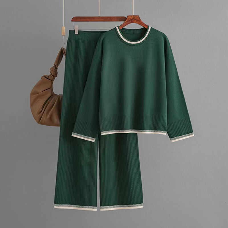 HELIAR sieviešu trikotāžas sporta 2 daļīgs komplekts, kontrasta krāsa ar O veida izgriezumu ar garām piedurknēm rudens džemperi + bikses ar platu vidukli, ikdienas uzvalks