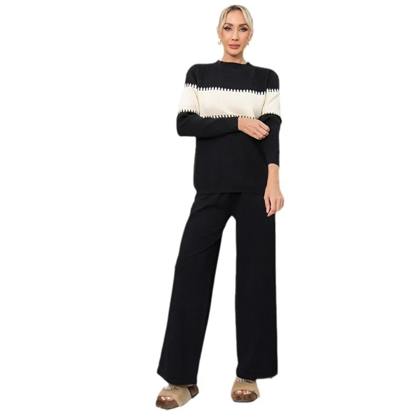 Pārrobežu Eiropas un Amerikas krāsu bloķēšanas splicing puspolo/bruņurupuča kakla sieviešu jaunais 2024. gada rudens/ziemas dīkstāves stils, brīvs