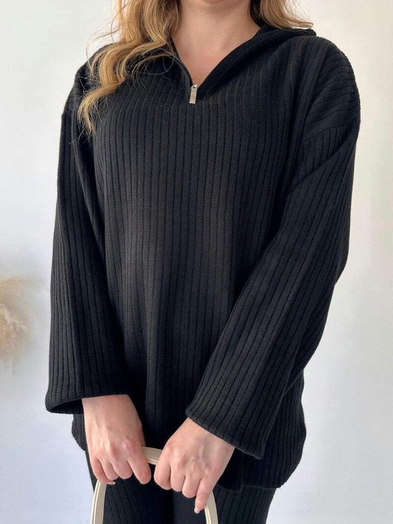 Uued talvised naiste tõmblukuga kõrge kaelusega soonik, kaheosaline komplekt vabaaja kootud pullover kampsun, soojad topid kõrge vöökohaga lõhestatud laia säärega püksid