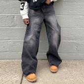 Винтидж мъжки широки дънкови панталони 2024 New Y2k Streetwear Широки широки дънкови панталони Дамски модни изтощени прави дълги панталони