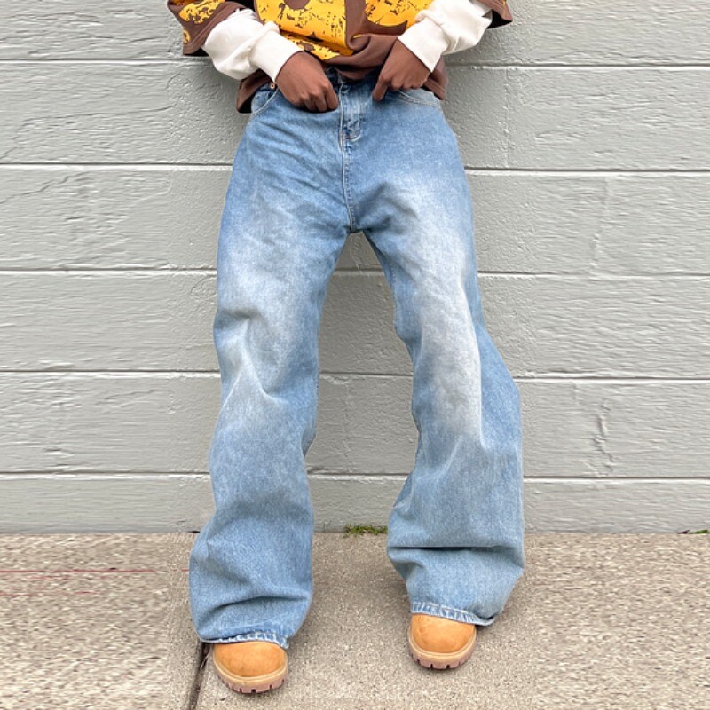 Винтидж мъжки широки дънкови панталони 2024 New Y2k Streetwear Широки широки дънкови панталони Дамски модни изтощени прави дълги панталони