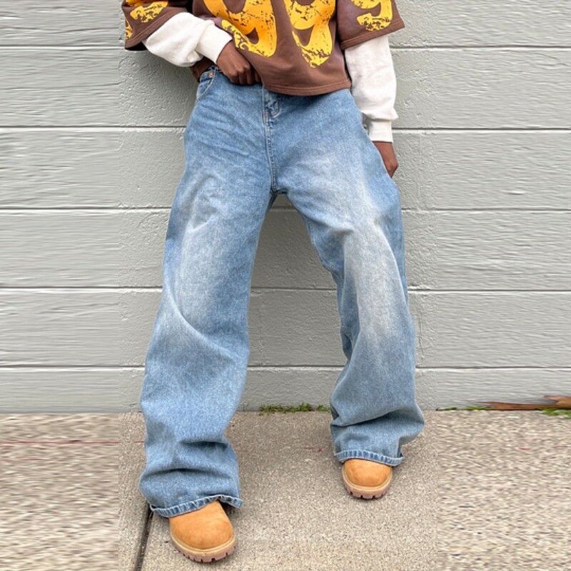 Винтидж мъжки широки дънкови панталони 2024 New Y2k Streetwear Широки широки дънкови панталони Дамски модни изтощени прави дълги панталони