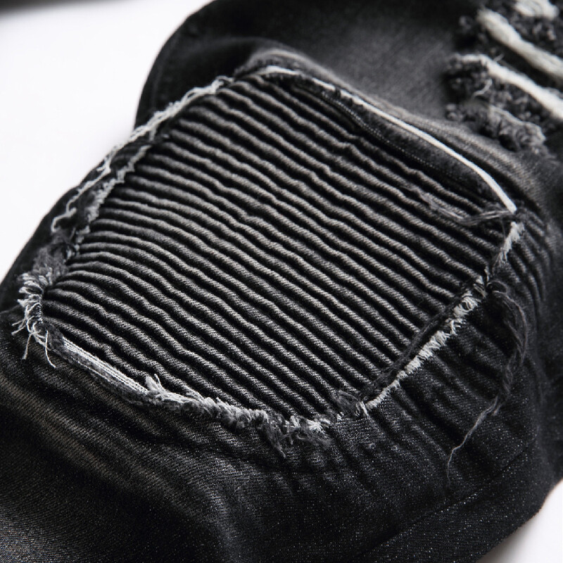 Muške motociklističke bajkerske traperice, elegantne poderane uske uske traperice, hlače s rupama, uske duge traperice, muške traper hlače