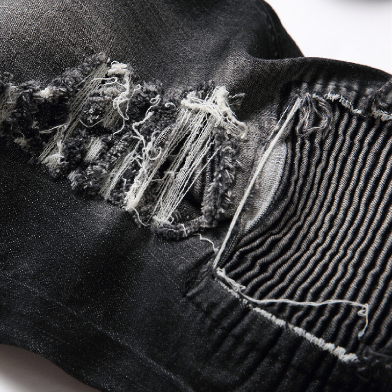 Muške motociklističke bajkerske traperice, elegantne poderane uske uske traperice, hlače s rupama, uske duge traperice, muške traper hlače