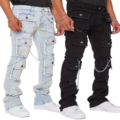 Blugi cargo cu mai multe buzunare Y2k Blugi bărbați Pantaloni elastici cu picioare drepte Pantaloni vintage Salopete Casual High Street Jeans hip hop